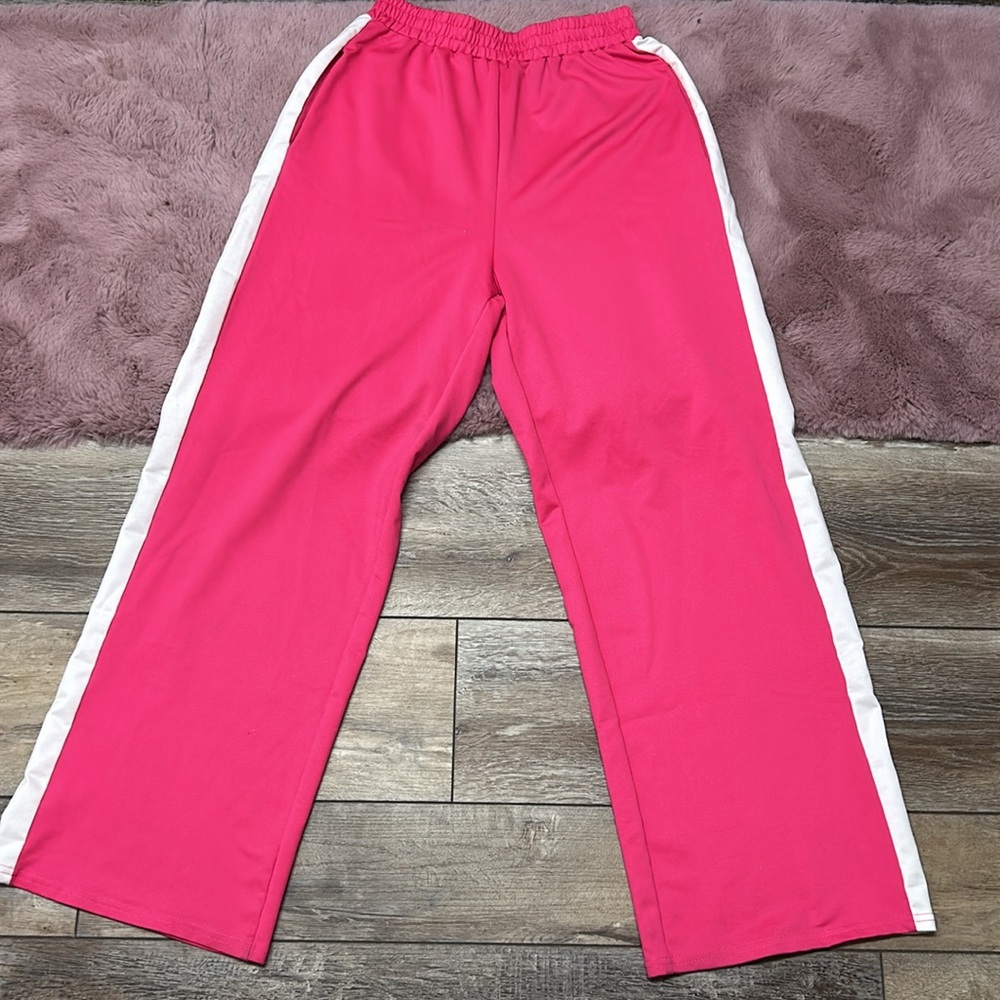 Bright pink striped pants with pockets